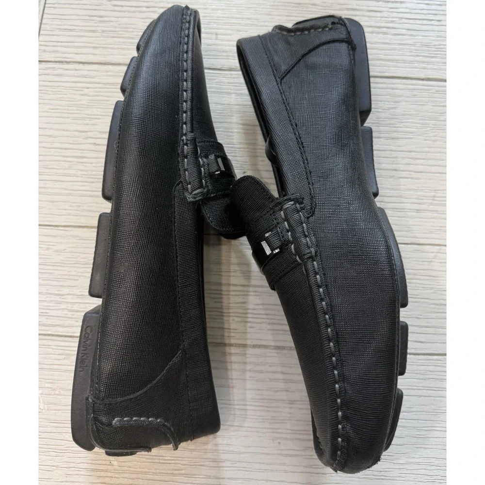 Calvin Klein Black 34F1517 Merve Weave Emboss Driving Loafer Shoe US 9.5 EU 42.5